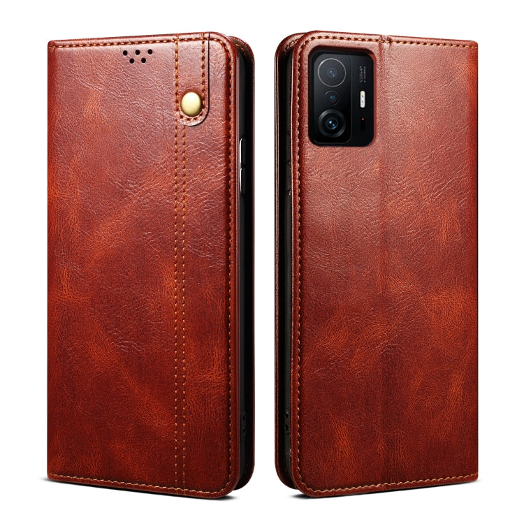 For Xiaomi 11T Pro Simple Wax Crazy Horse Texture Horizontal Flip Leather Case with Card Slots & Holder & Wallet
