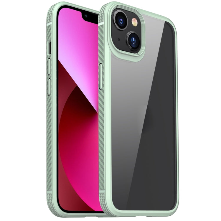 For iPhone 13 MG Series Carbon Fiber TPU + Clear PC Four-corner Airbag Shockproof Case