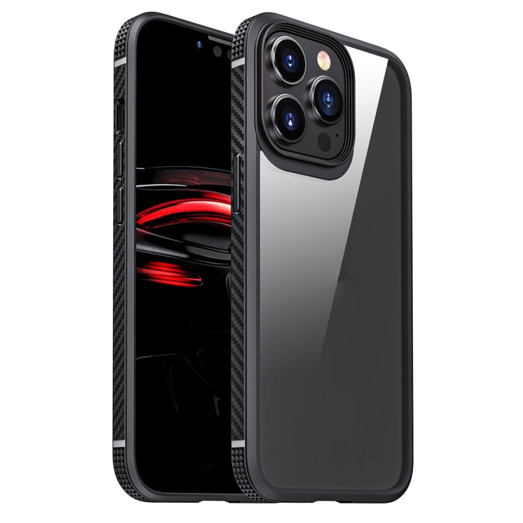 For iPhone 13 MG Series Carbon Fiber TPU + Clear PC Four-corner Airbag Shockproof Case Pro