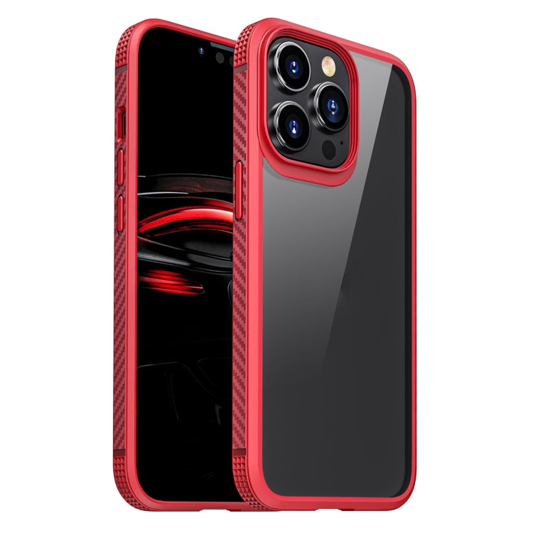For iPhone 13 MG Series Carbon Fiber TPU + Clear PC Four-corner Airbag Shockproof Case Pro