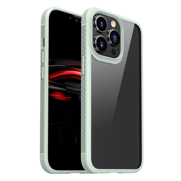For iPhone 13 MG Series Carbon Fiber TPU + Clear PC Four-corner Airbag Shockproof Case Pro