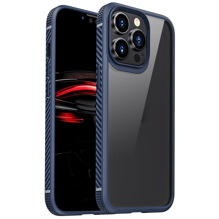 For iPhone 13 MG Series Carbon Fiber TPU + Clear PC Four-corner Airbag Shockproof Case Pro