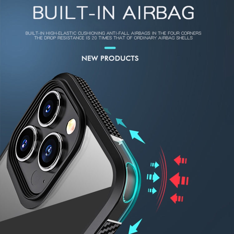 For iPhone 13 MG Series Carbon Fiber TPU + Clear PC Four-corner Airbag Shockproof Case Pro