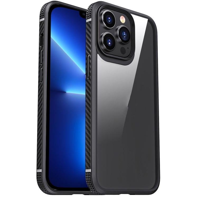 For iPhone 13 Pro Max MG Series Carbon Fiber TPU + Clear PC Four-corner Airbag Shockproof Case