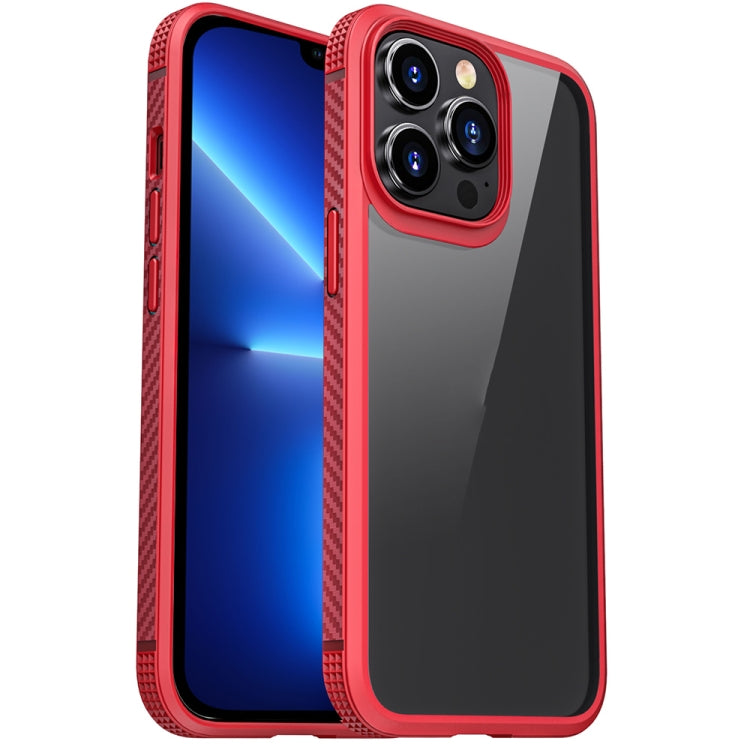 For iPhone 13 Pro Max MG Series Carbon Fiber TPU + Clear PC Four-corner Airbag Shockproof Case