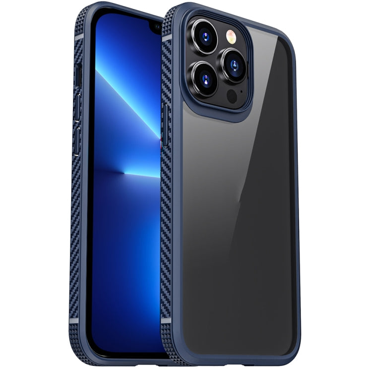 For iPhone 13 Pro Max MG Series Carbon Fiber TPU + Clear PC Four-corner Airbag Shockproof Case