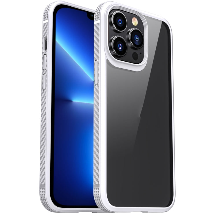 For iPhone 13 Pro Max MG Series Carbon Fiber TPU + Clear PC Four-corner Airbag Shockproof Case