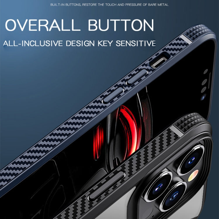 For iPhone 13 Pro Max MG Series Carbon Fiber TPU + Clear PC Four-corner Airbag Shockproof Case