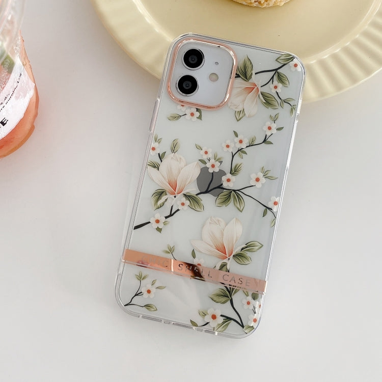 For iPhone 13 mini High Translucent Electroplating Flower Pattern TPU + PC Shockproof Case