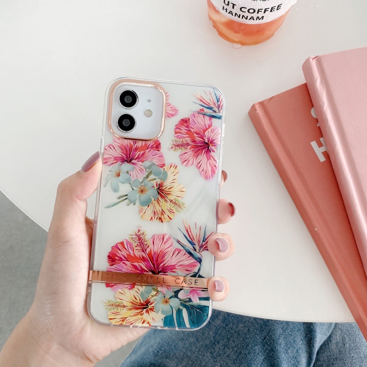 For iPhone 13 mini High Translucent Electroplating Flower Pattern TPU + PC Shockproof Case