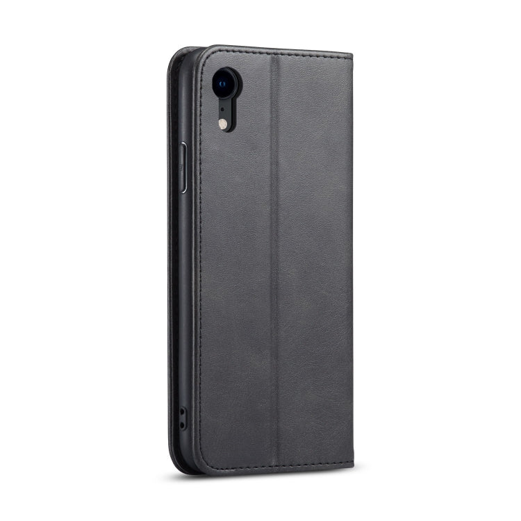 For iPhone XR Calf Texture Magnetic Horizontal Flip Leather Case with Holder & Card Slots & Wallet