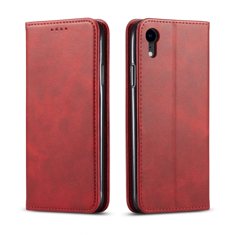 For iPhone XR Calf Texture Magnetic Horizontal Flip Leather Case with Holder & Card Slots & Wallet