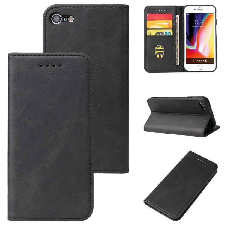 For iPhone SE 2022 / SE 2020 / 8 / 7 Calf Texture Magnetic Horizontal Flip Leather Case with Holder & Card Slots & Wallet