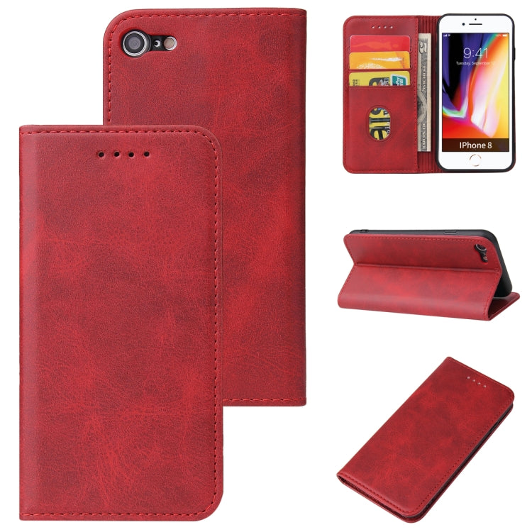 For iPhone SE 2022 / SE 2020 / 8 / 7 Calf Texture Magnetic Horizontal Flip Leather Case with Holder & Card Slots & Wallet