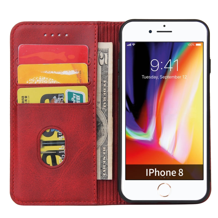 For iPhone SE 2022 / SE 2020 / 8 / 7 Calf Texture Magnetic Horizontal Flip Leather Case with Holder & Card Slots & Wallet
