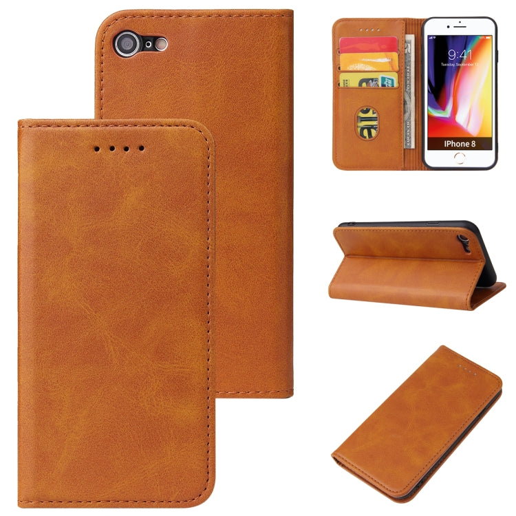 For iPhone SE 2022 / SE 2020 / 8 / 7 Calf Texture Magnetic Horizontal Flip Leather Case with Holder & Card Slots & Wallet