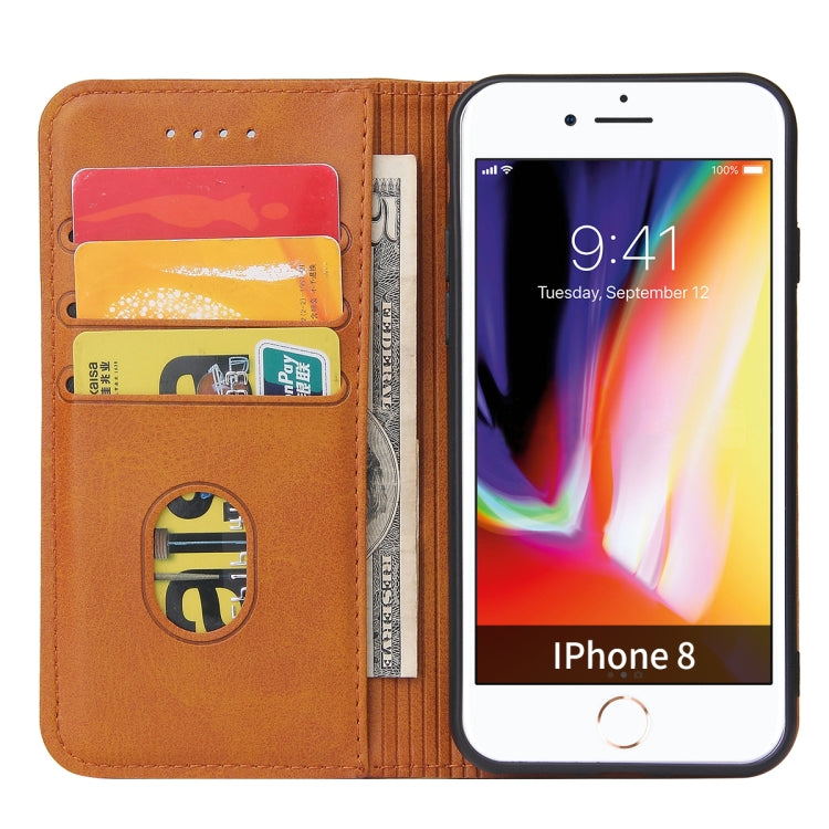 For iPhone SE 2022 / SE 2020 / 8 / 7 Calf Texture Magnetic Horizontal Flip Leather Case with Holder & Card Slots & Wallet