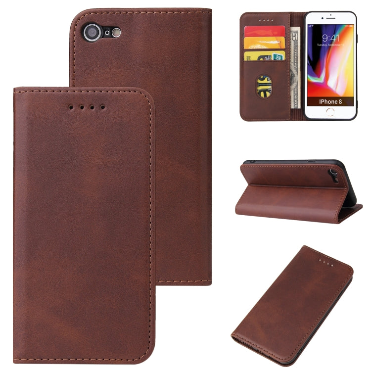 For iPhone SE 2022 / SE 2020 / 8 / 7 Calf Texture Magnetic Horizontal Flip Leather Case with Holder & Card Slots & Wallet