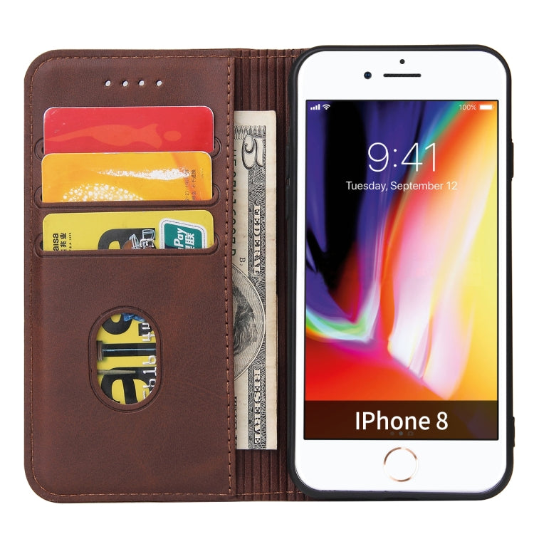 For iPhone SE 2022 / SE 2020 / 8 / 7 Calf Texture Magnetic Horizontal Flip Leather Case with Holder & Card Slots & Wallet