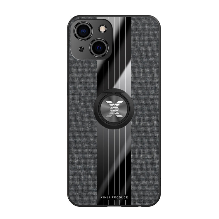 For iPhone 13 XINLI Stitching Cloth Textue Shockproof TPU Protective Case with Ring Holder