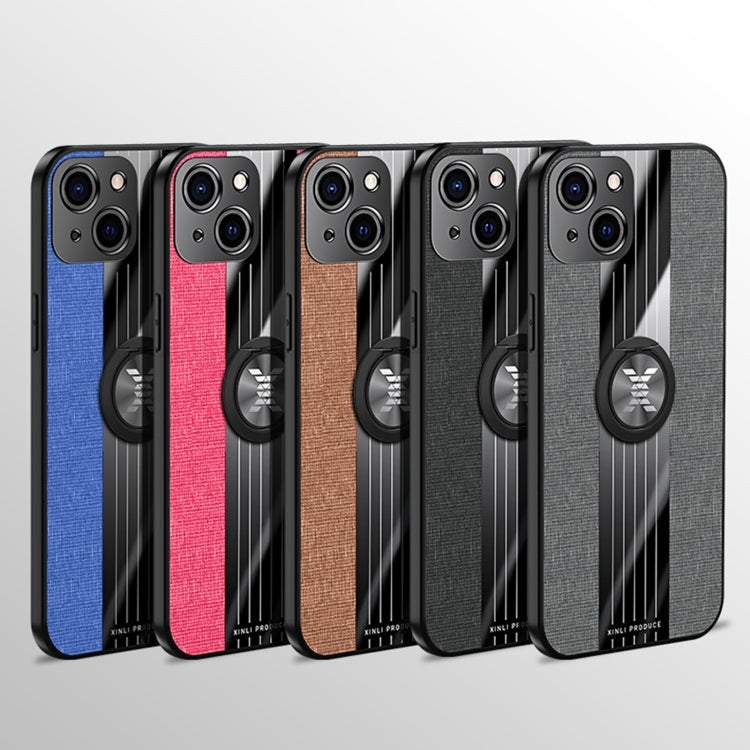 For iPhone 13 XINLI Stitching Cloth Textue Shockproof TPU Protective Case with Ring Holder