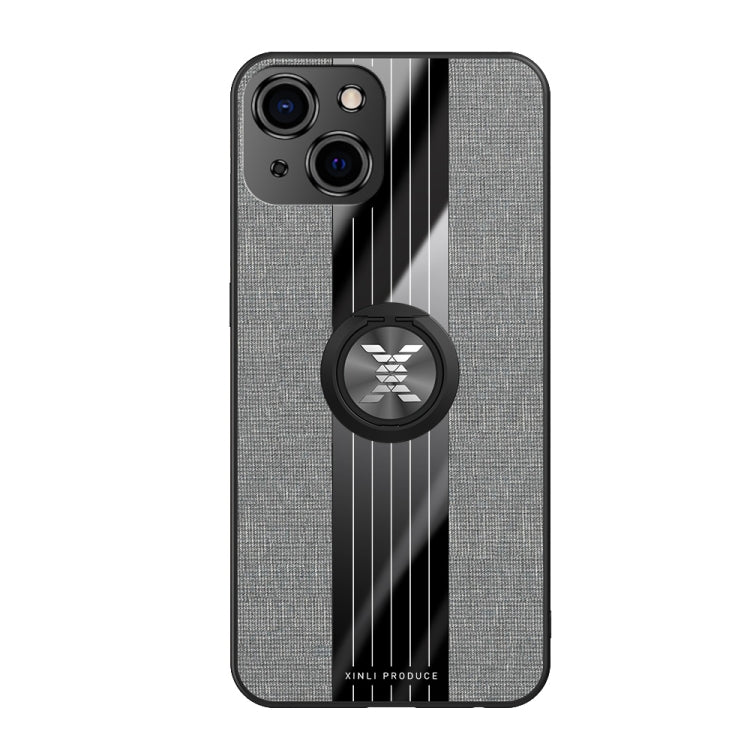 For iPhone 13 XINLI Stitching Cloth Textue Shockproof TPU Protective Case with Ring Holder