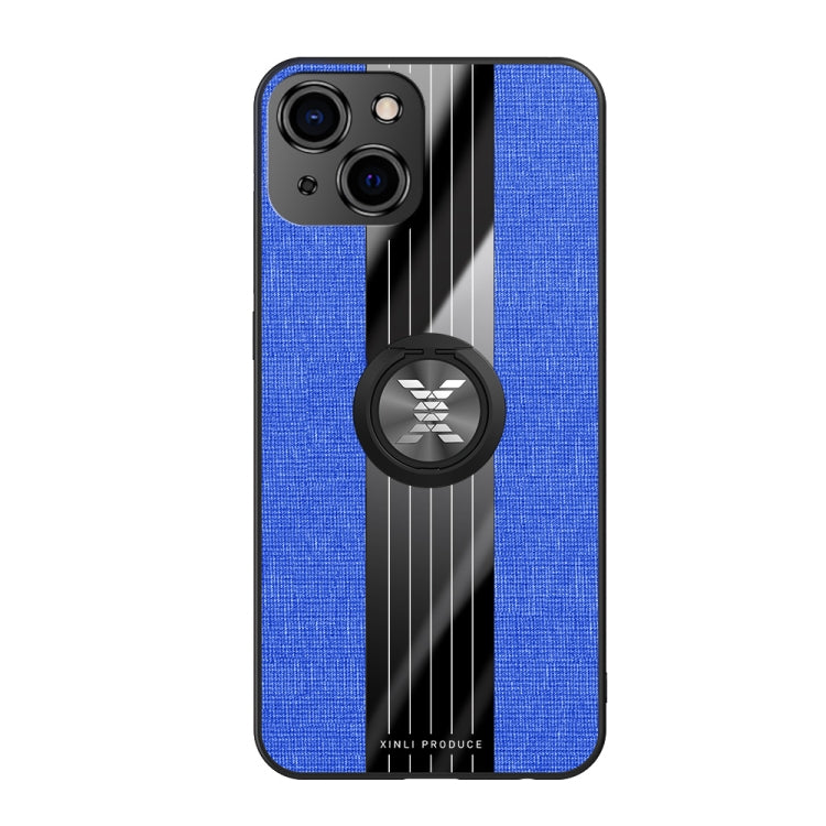 For iPhone 13 XINLI Stitching Cloth Textue Shockproof TPU Protective Case with Ring Holder