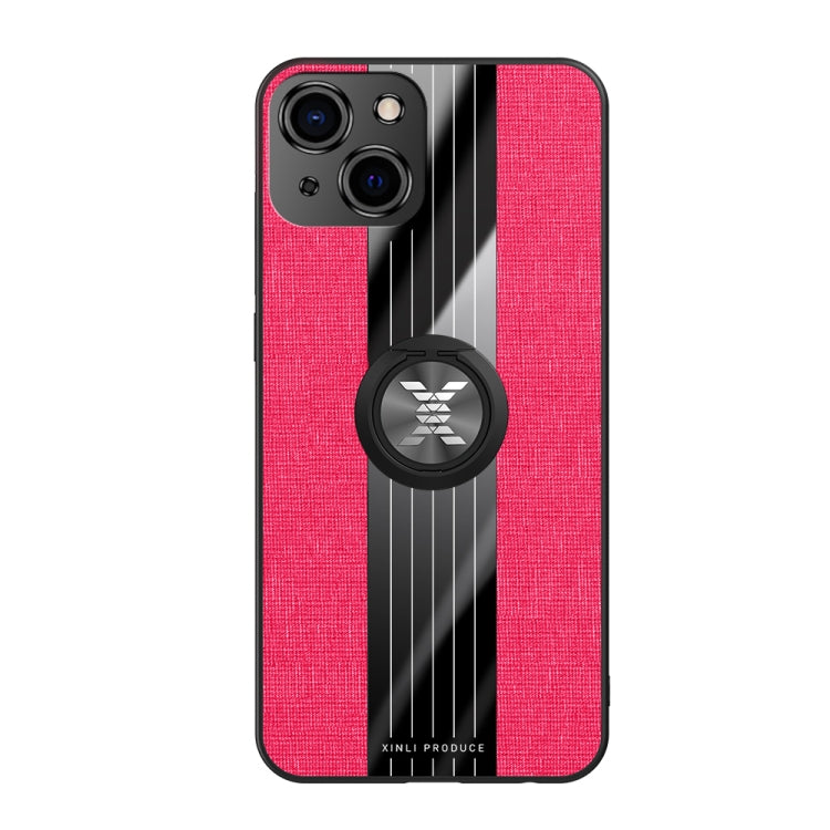 For iPhone 13 XINLI Stitching Cloth Textue Shockproof TPU Protective Case with Ring Holder