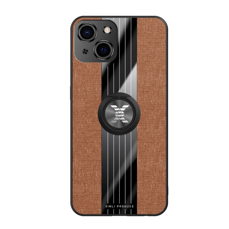 For iPhone 13 XINLI Stitching Cloth Textue Shockproof TPU Protective Case with Ring Holder