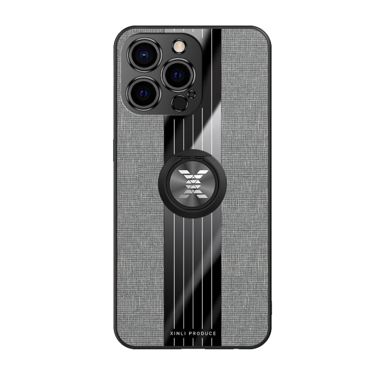 For iPhone 13 Pro XINLI Stitching Cloth Textue Shockproof TPU Protective Case with Ring Holder