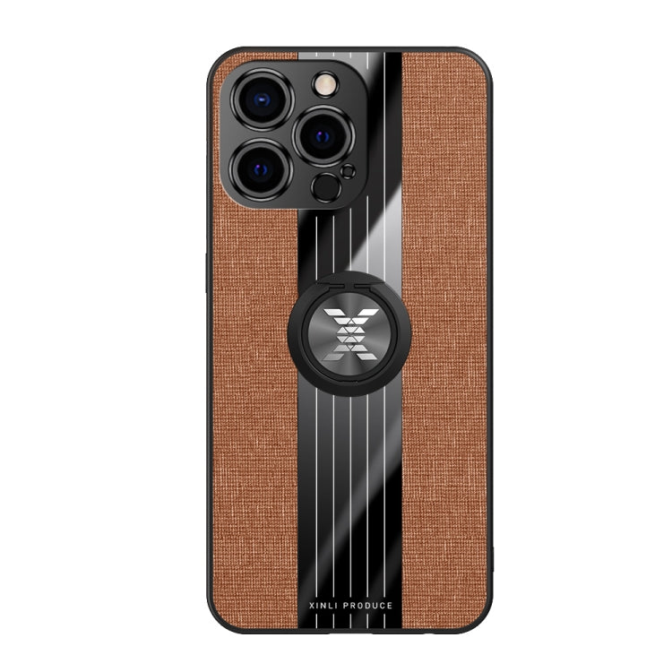 For iPhone 13 Pro XINLI Stitching Cloth Textue Shockproof TPU Protective Case with Ring Holder