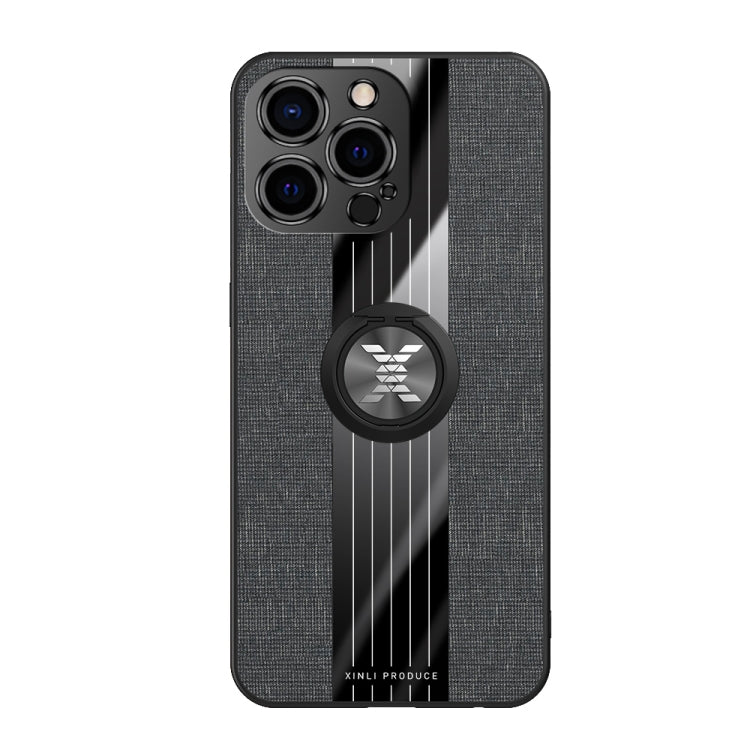 For iPhone 13 Pro Max XINLI Stitching Cloth Textue Shockproof TPU Protective Case with Ring Holder
