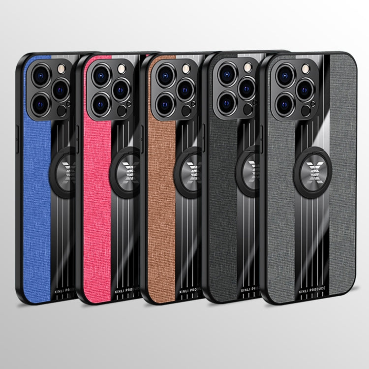 For iPhone 13 Pro Max XINLI Stitching Cloth Textue Shockproof TPU Protective Case with Ring Holder