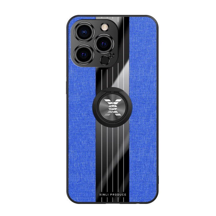 For iPhone 13 Pro Max XINLI Stitching Cloth Textue Shockproof TPU Protective Case with Ring Holder