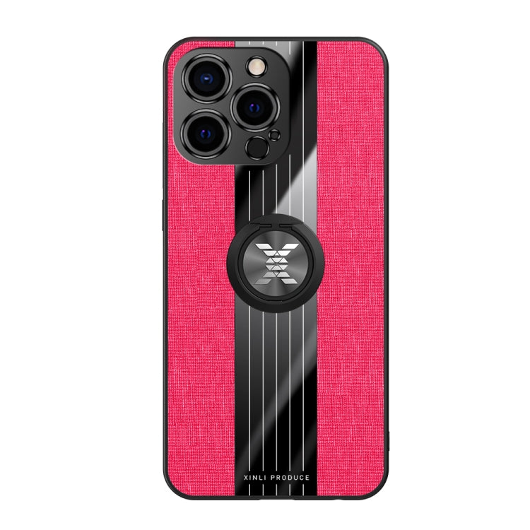 For iPhone 13 Pro Max XINLI Stitching Cloth Textue Shockproof TPU Protective Case with Ring Holder