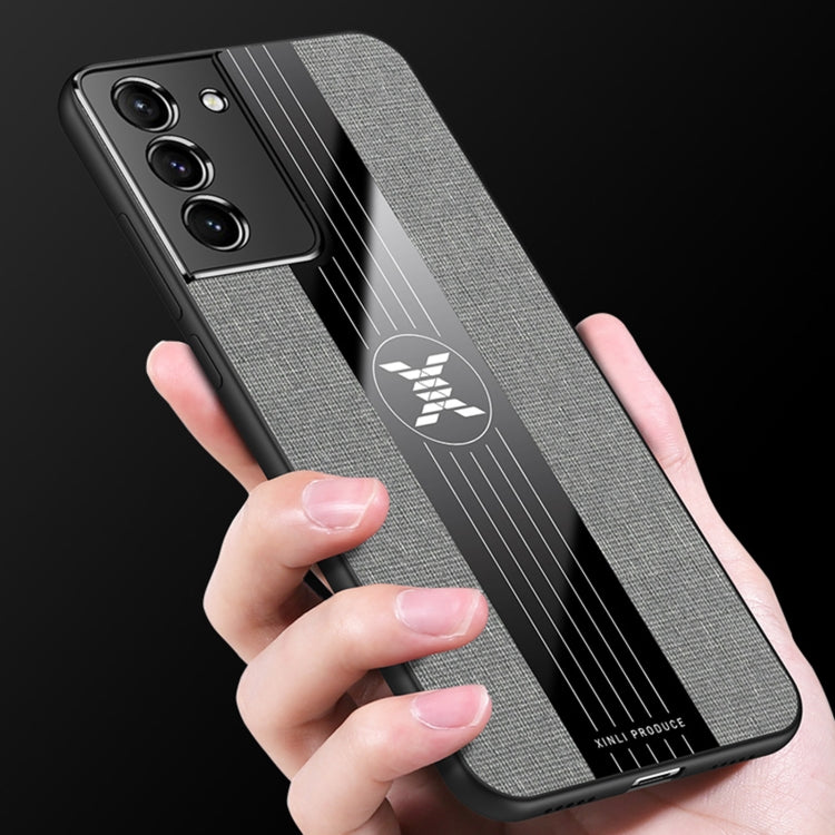 For Samsung Galaxy S21 5G XINLI Stitching Cloth Textue Shockproof TPU Protective Case with Ring Holder