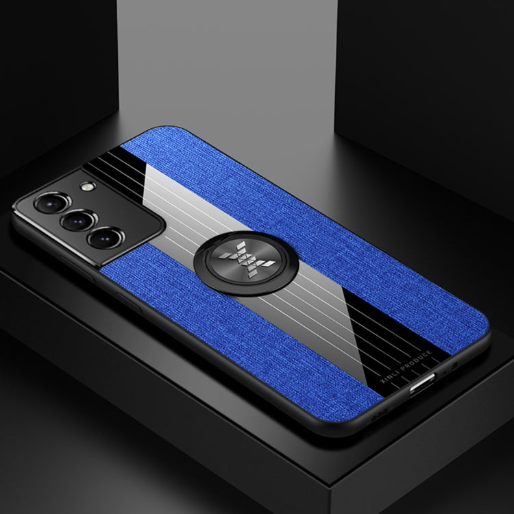 For Samsung Galaxy S21 5G XINLI Stitching Cloth Textue Shockproof TPU Protective Case with Ring Holder