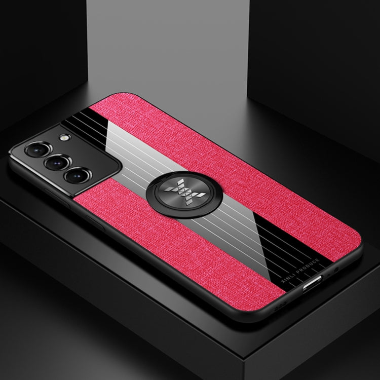 For Samsung Galaxy S21 5G XINLI Stitching Cloth Textue Shockproof TPU Protective Case with Ring Holder