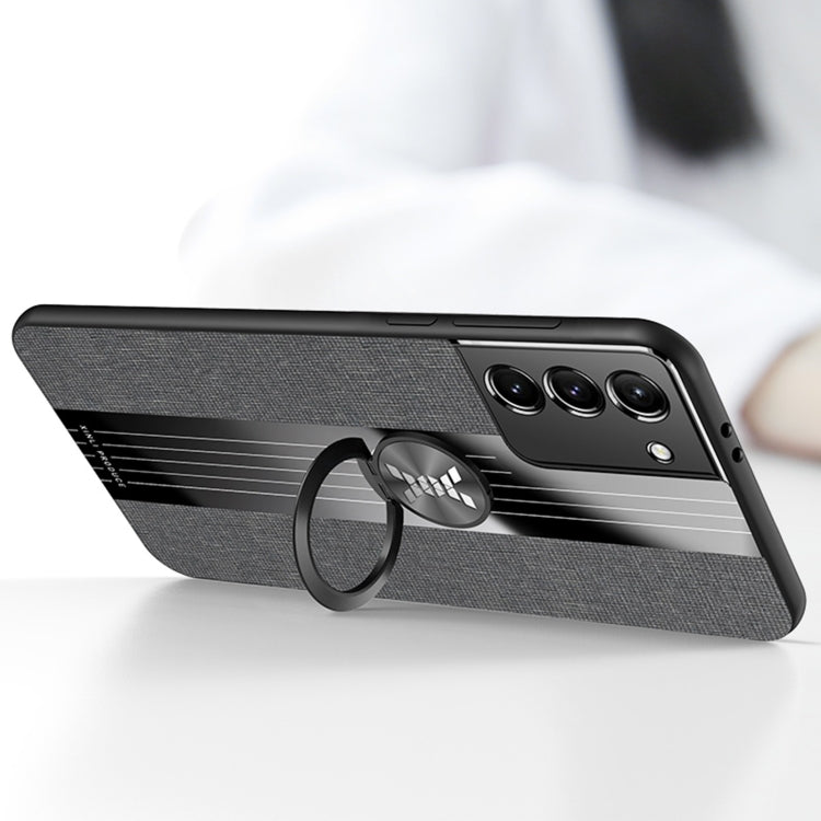 For Samsung Galaxy S21 5G XINLI Stitching Cloth Textue Shockproof TPU Protective Case with Ring Holder
