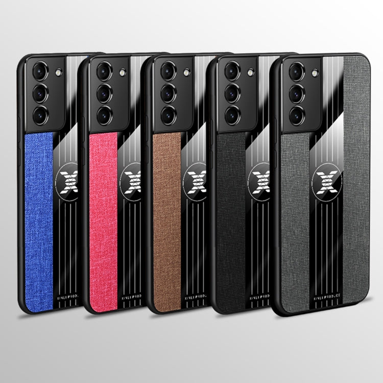 For Samsung Galaxy S21 5G XINLI Stitching Cloth Textue Shockproof TPU Protective Case with Ring Holder
