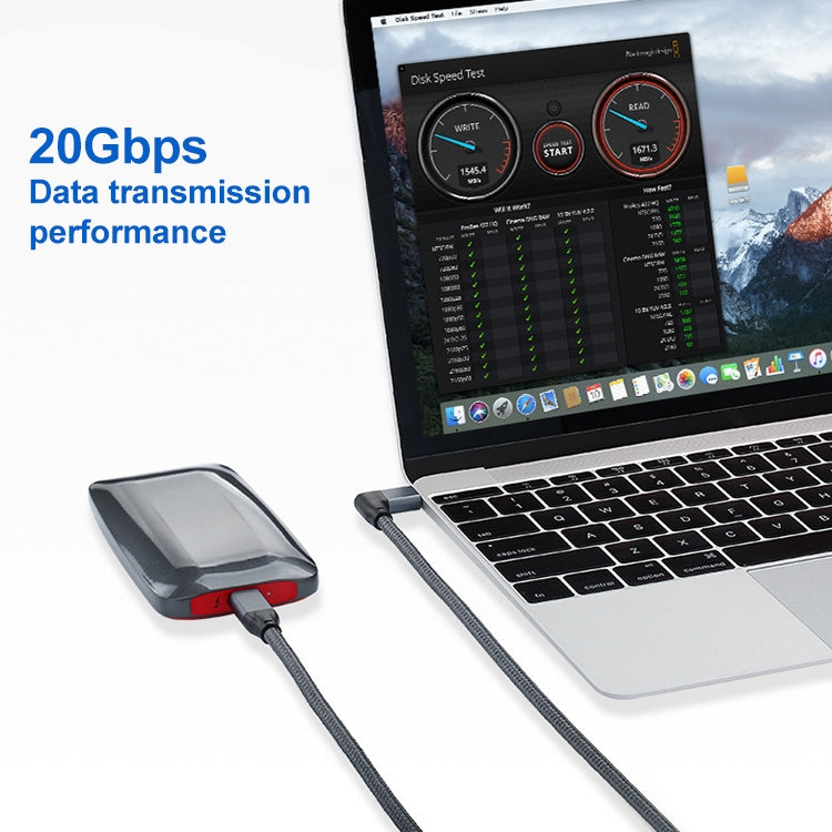 100W USB-C / Type-C Elbow to USB-C / Type-C Male Full-function Data Cable with E-mark, Cable Length:0.5m