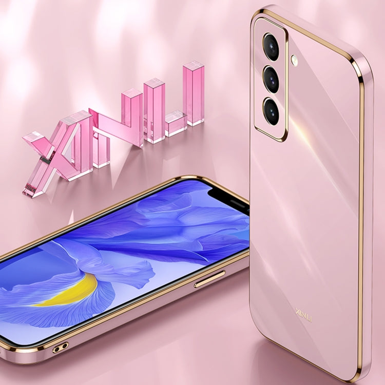 For Samsung Galaxy S21 5G XINLI Straight 6D Plating Gold Edge TPU Shockproof Case