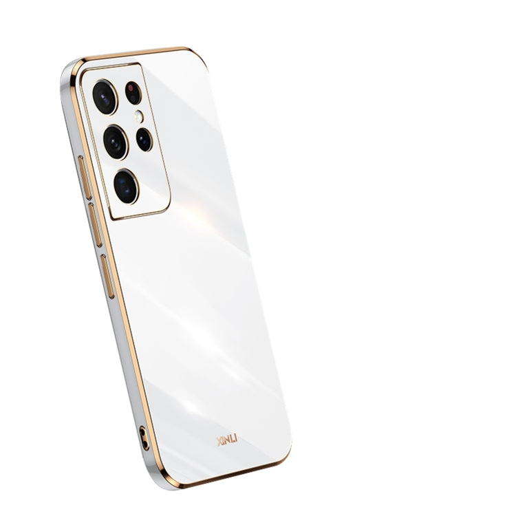 For Samsung Galaxy S21 Ultra 5G XINLI Straight 6D Plating Gold Edge TPU Shockproof Case