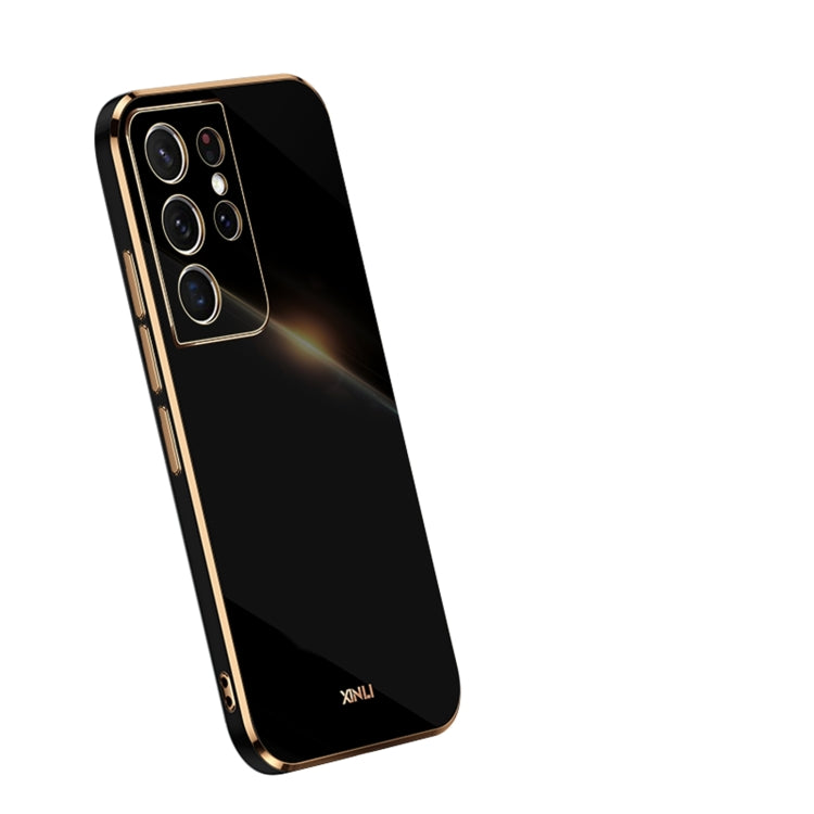For Samsung Galaxy S21 Ultra 5G XINLI Straight 6D Plating Gold Edge TPU Shockproof Case