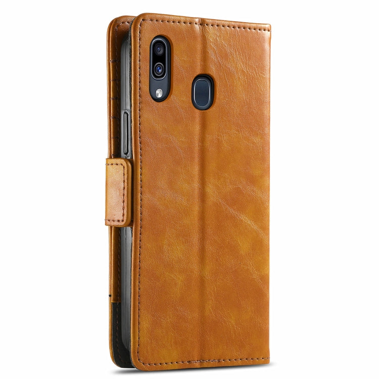 For Samsung Galaxy A20 CaseNeo Business Splicing Dual Magnetic Buckle Horizontal Flip PU Leather Case with Holder & Card Slots & Wallet