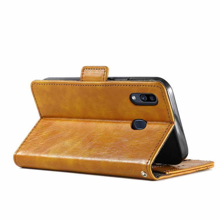 For Samsung Galaxy A20 CaseNeo Business Splicing Dual Magnetic Buckle Horizontal Flip PU Leather Case with Holder & Card Slots & Wallet