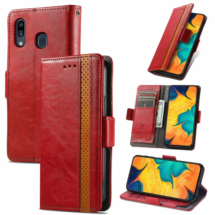 For Samsung Galaxy A20 CaseNeo Business Splicing Dual Magnetic Buckle Horizontal Flip PU Leather Case with Holder & Card Slots & Wallet