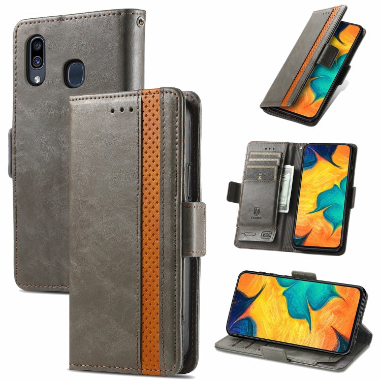 For Samsung Galaxy A20 CaseNeo Business Splicing Dual Magnetic Buckle Horizontal Flip PU Leather Case with Holder & Card Slots & Wallet