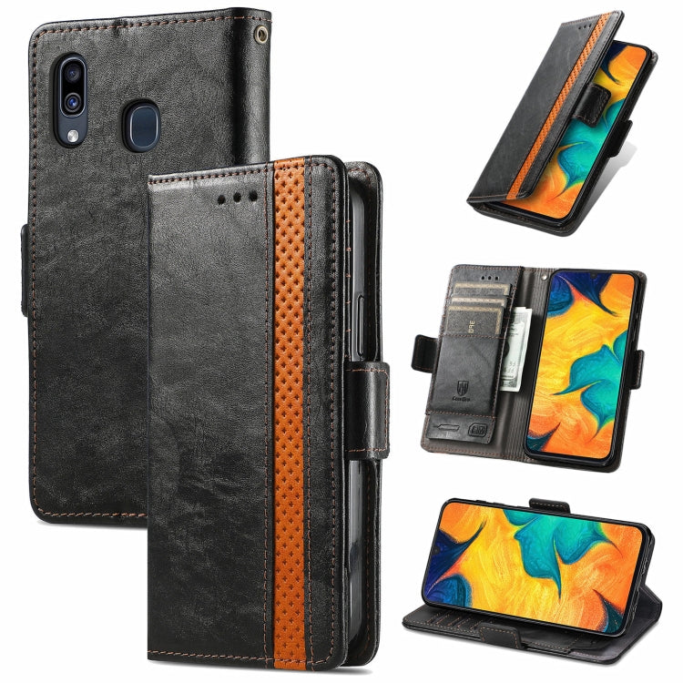 For Samsung Galaxy A30 CaseNeo Business Splicing Dual Magnetic Buckle Horizontal Flip PU Leather Case with Holder & Card Slots & Wallet