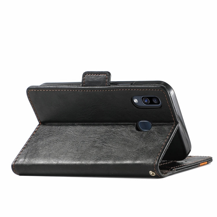 For Samsung Galaxy A30 CaseNeo Business Splicing Dual Magnetic Buckle Horizontal Flip PU Leather Case with Holder & Card Slots & Wallet